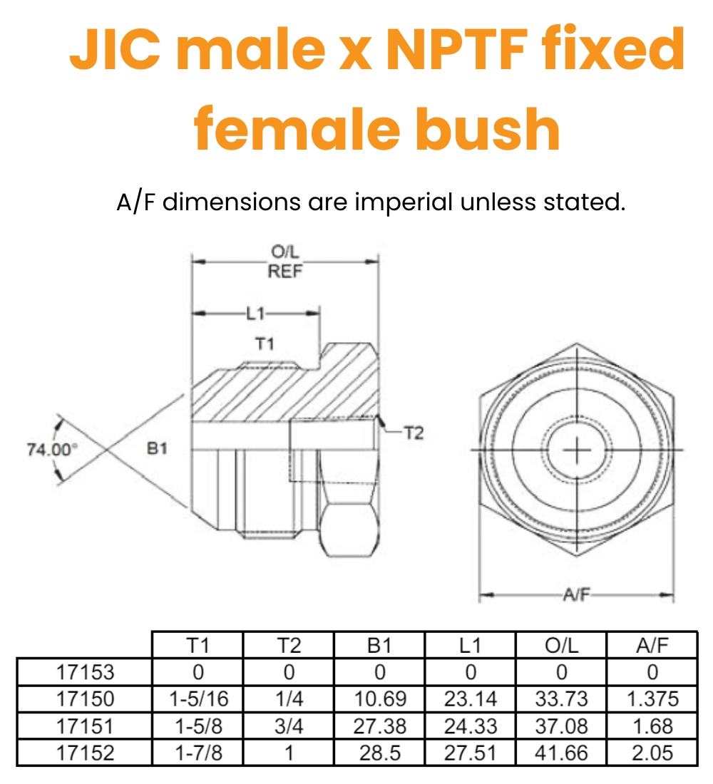 1-5/16 JIC x 1/4 NPTF M/Fix Fem Bush Hydraulic Adaptor